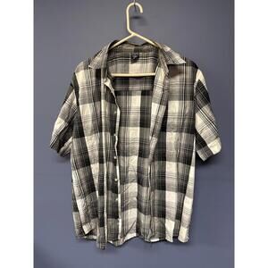 Avirex Plaid Short Sleeve Button Front Shirt Black Gray Check XL